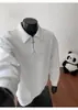 Camisa polo com zíper, modelagem solta, com gola de lapela, estilo retrô outonal, nova blusa de moletom de manga comprida, top moderno estilo americano, peça de outer wear casual, preto