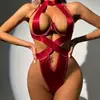 Body europeo y americano de estilo transfronterizo, con cuello halter, de atar, sexy, con detalles de corte, espalda descubierta, diseño de tiras cruzadas y un look puro y seductor
