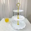 Plato de Frutas de Tres Niveles Plástico Estilo Europeo Pequeño Sala de Estar Hogareño Plato de Exhibición de Dulces y Bocadillos Bandeja para Pasteles Estante para Bocadillos Otros