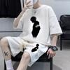 Traje de verano para hombre, estilo americano, de moda, con camiseta de manga corta y pantalones cortos, conjunto de dos piezas, estilo informal con estampado de gofres, talla grande.