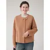 Nuevo abrigo corto abotonado estilo chino para mujeres petite, versátil y sencillo, estilo nuevo para madres, abrigo de lana de cuello redondo talla pequeña