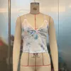 Top Corto de Tirantes para Mujer Europeo y Americano Nuevo Chaleco de Flores Azules Top Corto de Cintura con Tirantes SU3826