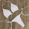 Bikini de Tiras Azul y Negro Cuello Halter Lencería Femenina Ropa de Baño Traje de Baño Sexy Conjunto Blanco y Rojo Bikini de Tres Piezas