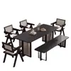 Mesa y sillas de comedor de madera maciza nórdica, estilo Wabi-Sabi, madera natural, mesa de comedor rectangular, adecuada para casas de huéspedes, restaurantes, salas de estar y como escritorio combinado para comer y estudiar