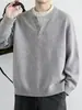Suéter de Color Sólido Americano Falso Dos Piezas Cuello Henley para Hombre Otoño Marca de Moda Holgado Retro Versátil Casual Prendas de Punto Superior