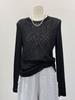 Blusa Superior de Verano Ligeramente Transparente Puro Deseo Protección Solar Hombro Derecho Holgada Estilo Perezoso Camiseta para Mujer Diseño de Textura Blanca Mangas Largas