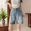 Shorts de Mezclilla Rasgados Casuales Retro Americanos de Verano para Mujer, Pantalones Rectos de Cinco Puntos Sueltos de Streetwear, Modernos