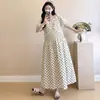 Vestido de Maternidad Transpirable de Lunares para Verano 2026 con Textura de Algodón y Lino, Mangas Abullonadas, Cubre el Vientre, Efecto Adelgazante, Discreto para Mujeres Embarazadas