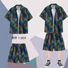 Camisa havaiana shorts terno masculino Hong Kong estilo verão fino beira-mar férias praia manga curta camisa flor conjunto de duas peças