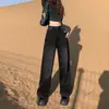 Jeans Negros de Pierna Ancha para Mujer Moda Otoño 2024 Nuevos de Cintura Alta Adelgazantes Sueltos Combinan con Todo Pantalones Rectos Pequeños