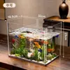 Acuario Qiaojie 2025 Nuevo Pequeño Peces Dorados Tortugas Cría Hogar Imitación Vidrio Acrílico Pequeño Tanque Ecológico de Escritorio