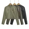 Chaqueta de Cuero Corta Estilo Motocicleta Retro con Cuello Alto para Mujer 2026 Otoño Nueva Chaqueta Top Versátil Favorecedora y Adelgazante