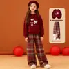 Ropa Infantil Forrada de Polar para Niñas, Conjunto Rojo de Año Nuevo Invierno 2026 para Niñas Mayores, Conjunto Infantil del Año del Zodiaco
