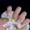 Primavera y Verano Blanco Usar Armadura Degradado Verde Fresco con Camelia Perla Parche Uña Postiza Moda Usar Armadura