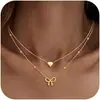Amazon Nuevo Amor Collar de Doble Capa con 26 Letras y Mariposa Colgante de Letra con Forma de Corazón para Mujer Cadena para Clavícula con Cuentas de Arroz