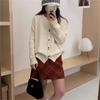 Cárdigan de Punto de Cuello Redondo con Botones de Color de Diseño Estilo Coreano para Mujer Otoño e Invierno 2024 Nuevo Elegante Suave Cera Exterior Tejido Suéter Chaqueta