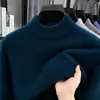 Suéter de tricô grosso e quente com gola alta para homens, novo suéter simples de gola alta para outono e inverno, cor sólida, peça básica