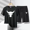Traje Deportivo Casual de Dos Piezas de Verano para Hombre, Talla Grande, Secado Rápido, Camiseta y Shorts de Seda Helada, Venta Directa de Fábrica