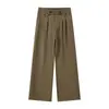 Calça casual de cor sólida, caimento cleanfit, estilo americano, com design moderno de pregas duplas e corte reto solto, para homens.