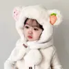 Conjunto de gorro y bufanda de invierno para niños, lindo gorro de felpa grueso que protege las orejas, gorro de felpa cálido y popular para niños y niñas
