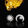 Brincos de Estrela e Lua Brincos de Temperamento Feminino Brincos de Personalidade de Temperamento Assimétrico Brincos de Diamante Brincos Brincos Coreanos e6395