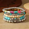 Nuevo producto transfronterizo: Sombrero Estilo Vaquero Occidental con Cabeza de Toro Turquesa, Pulsera Elástica de Cordón Multicolor en Capas, Conjunto de Múltiples Pulseras de Perlas