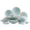 Juego de Platos y Tazones para Uso Doméstico, Vajilla Simple Azul Sombra de Jingdezhen con Tazones y Platos de Cerámica Azul Esmaltado Pintado en Oro, Porcelana de Jingdezhen