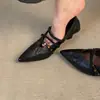 Zapatos de Salón Bajos con Punta Aguda y Tacón Grueso Estilo Retro Coreano para Mujer 2026 Temperamento de Moda Nuevo Estilo Hebilla Única Mary Jane Tacones Altos