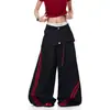 Jeans Feminino Rasgado com Design de Três Listras Retrô Americano para Outono, Emagrecedor, Estilo Hot Girl, Calça Wide Leg Comprida para Pista de Dança