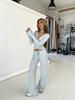 2024 Amazon Europa y Estados Unidos otoño e invierno nueva moda casual para mujer de manga larga de punto color liso traje de pantalón para ir al trabajo mujer