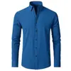 Camisa social masculina de manga longa, cor sólida, estilo coreano, corte slim, casual de negócios, simples, para jovens, em estoque, comércio exterior transfronteiriço