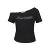 Playera de Manga Corta con Hombro Descubierto y Estampado de Letras Estilo Chica Caliente para Mujer Verano 2025 Nueva Ajuste Ceñido Versátil Top Chic