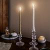 Suporte de vela de vidro de cristal transparente criativo estilo europeu, haste longa, base de cera, decoração romântica para mesa de jantar, casamento