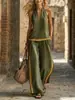 Conjunto de pantalones anchos de color block de verano para mujer, conjunto de dos piezas de moda de algodón y lino, sitio independiente transfronterizo de Amazon europeo y americano 2026