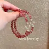 Pulseira de Cristal de Morango Natural e Cristal Branco com Contas Nicho Luxo Leve Toque de Alto Padrão Presente Atacado Dropshipping