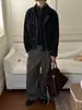 Chaqueta Eme con Cuello Alto, Diseño Retro, Estilo Old Money, Corte Holgado Casual, Silueta Otoño e Invierno, Unisex con Cuello de Solapa