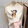 Capa interior cálida para otoño e invierno, camiseta básica de cuello alto a media altura de forro polar por ambos lados para niñas, top de manga larga moderno y elegante para niñas pequeñas