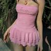 Vestido estilo Spice Girl con hombros descubiertos, largo tubo y volantes, estilo coreano, primavera y verano