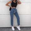 2025 Europa y Estados Unidos transfronterizo Amazon otoño nuevo deseo cordón cintura elástica agujero Pantalones de mezclilla pantalones casuales mujeres