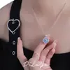 Collar Giratorio Ojo del Diablo de Plata de Ley S925 para Mujer, Completamente Incrustado con Cadena de Perlas Redondas de Circón Azul, Cadena de Clavícula de Lujo Ligero de Nicho Venta al por Mayor