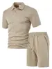 Ropa para hombre TK transfronteriza conjunto de camiseta casual para hombre primavera-verano nuevo, conjunto de shorts de manga corta con cuello vuelto de jacquard fino de comercio exterior para hombre