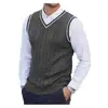 2026 Nuevo Chaleco de Punto Trenzado sin Mangas de Cuello en V para Hombre Otoño/Invierno Transfronterizo Talla Grande Camisa Base Casual