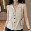 Elegante chaleco sin mangas azul marino estilo polo americano para mujer, nuevo modelo verano 2026, elegante top de moda abotonado