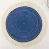 Manteles Individuales de Algodón y Lino Amazon Transfronterizos, Resistentes al Calor, Impermeables, Manteles de Mesa para Restaurante, Tejidos de Hilo con Flecos de Borlas, Bloques de Color, Posavasos