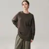 Suéter de cashmere, nova coleção outono/inverno, gola redonda feminina, base de malha lisa, suéter de gola redonda com seven-needle double-strand espessado, suéter quente