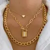 Joias Transfronteiriças Europeias e Americanas, Colar Personalizado Estilo Punk Retrô com Pingente de Coração de Metal em Formato de Cadeado, Gargantilha Choker Hip-Hop com Pingentes Múltiplos