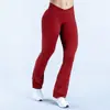 Calça de Yoga Seamless Dfyne Cross-Border Mesmo Estilo para Mulheres, Calça Flare de Cintura Cruzada Perna Larga Bumbum de Pêssego Flare