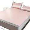 Juego de Tres Piezas de Alfombrilla de Seda de Hielo con Fibra de Enfriamiento Clase A, Tipo Sábana Ajustable Plegable, Alfombrilla Engrosada para Dormitorio de Estudiante
