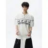 Top de manga corta con diseño de solapa de jacquard de verano, camisa de punto casual simple versátil de moda para pareja, nicho