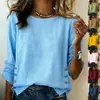 2026 Amazon Europa Transfronterizo Verano Nuevo Ropa de Mujer Camiseta Color Sólido Cuello Redondo Casual Holgada Algodón Lino Top Mujer